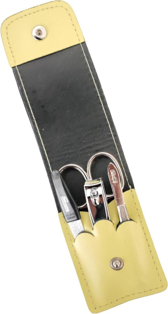 4-teiliges Solingen* Maniküre Set mit echt Leder Etui, Nagelschere, Feile, Pinzette Gelb