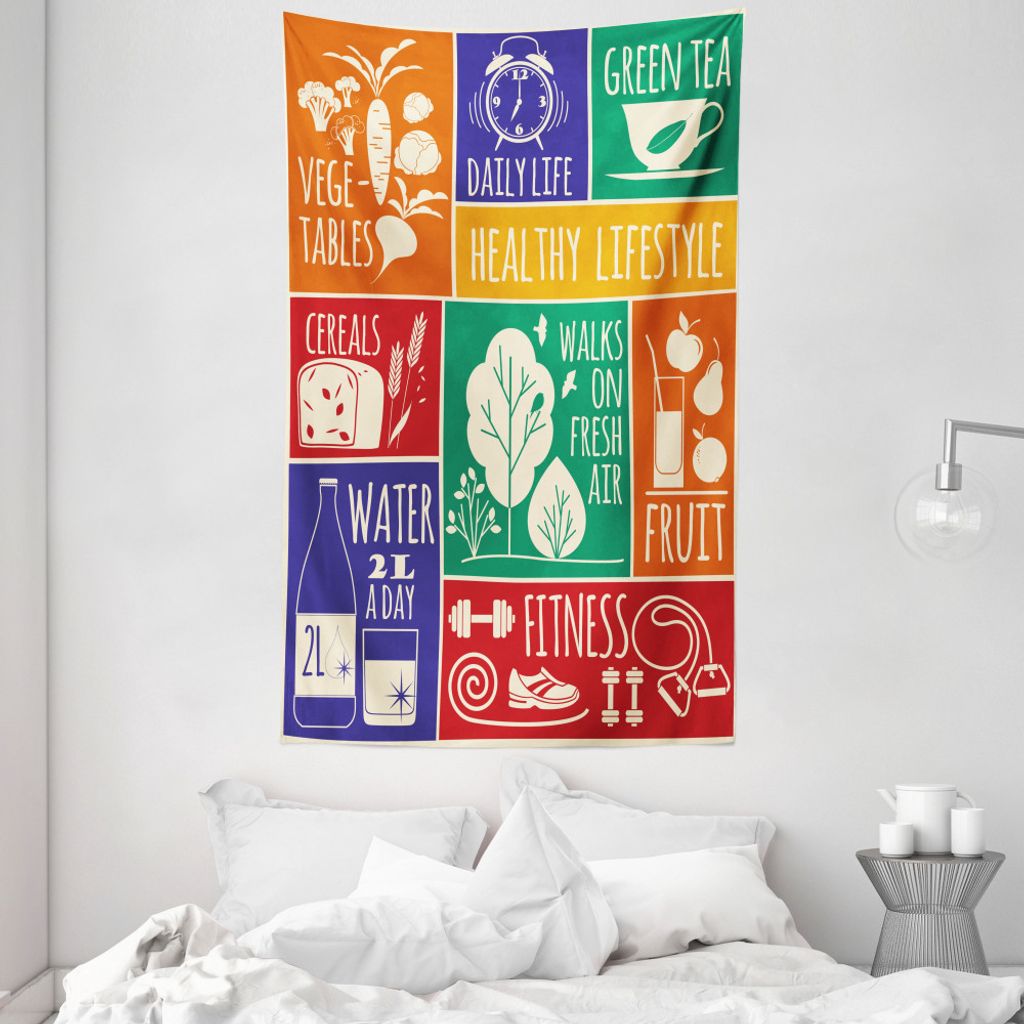 ABAKUHAUS Fitness Wandteppich und Tagesdecke, Bunte Motivation aus Weiches Mikrofaser Stoff Waschbar ohne Verblassen Digitaldruck, 140 x 230 cm, Me...