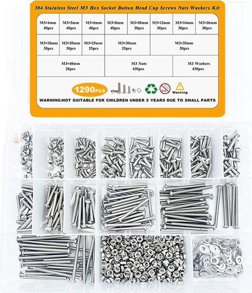INF 1290 Stk. Innensechskant Schrauben Muttern Set - A2 Edelstahl Sortiment