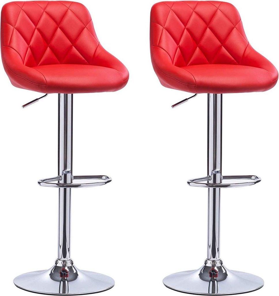 Designer Barhocker – Rot – Ergonomischer Barstuhl mit Rückenlehne – Höhenverstellbar 60-82cm – 2er Set – Für Küche und Bar