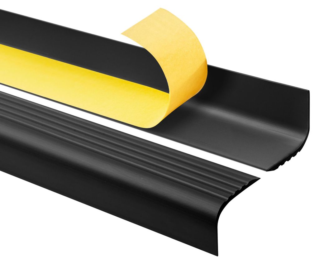 Treppenkantenprofil Selbstklebend 52x40 mm, Treppenprofil PVC für Treppenstufen, Treppenkantenschutz mit Rillen, Antirutsch, RGPT, schwarz, 150 cm...