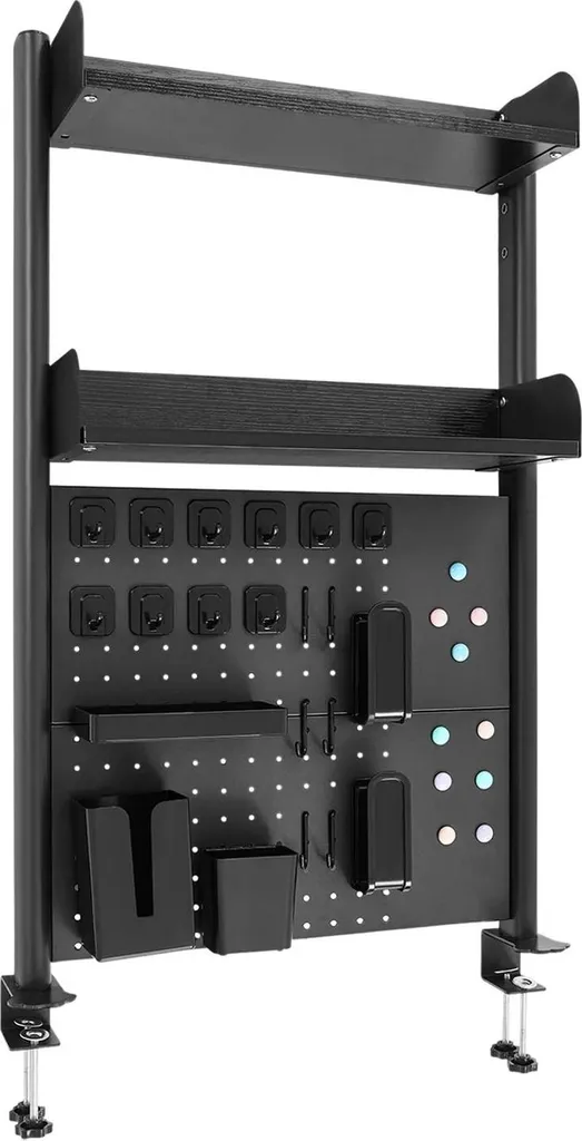 Étagère de bureau à pince en MDF et acier noir - Tablette 2 niveaux