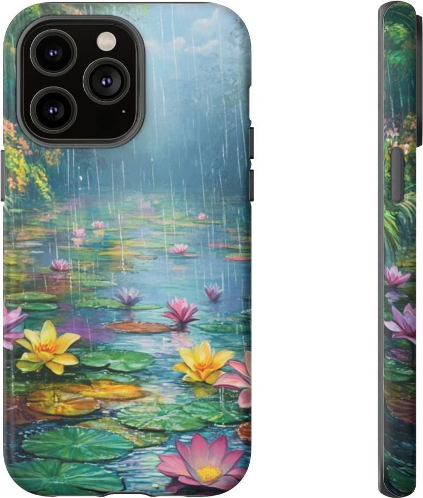 Bunte Lotusblumen im Regen – Handyhülle Kompatibel mit iPhone 14 Pro Max