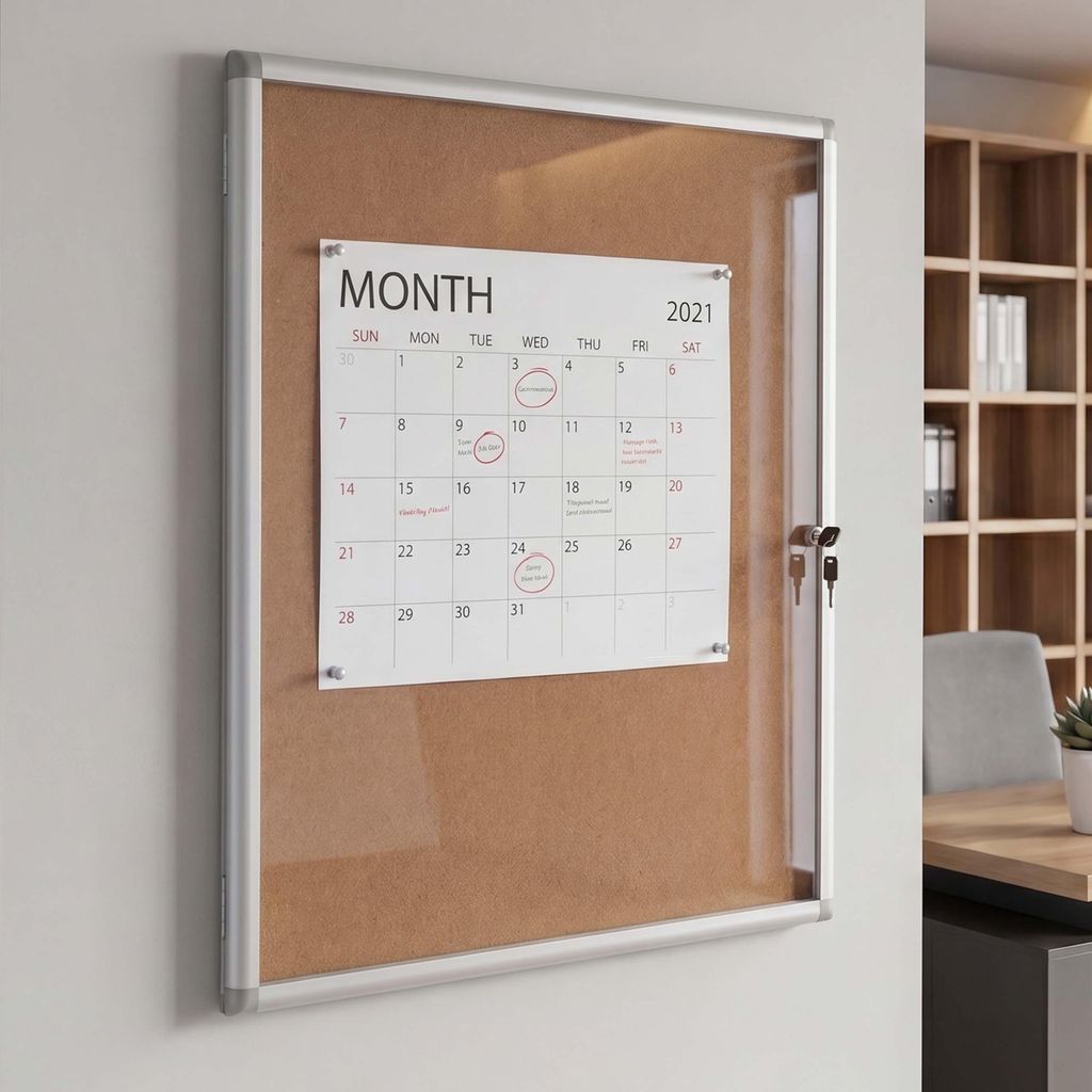 Schaukasten HWC-Q51, Memoboard Pinnwand mit Korkoberfläche, Aluminium abschließbar inkl. Zubehör 95x68x7cm