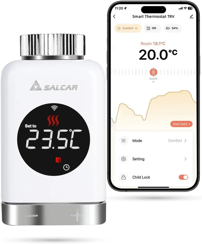 Vanne thermostatique connectée WiFi SALCAR pour radiateur eau chaude