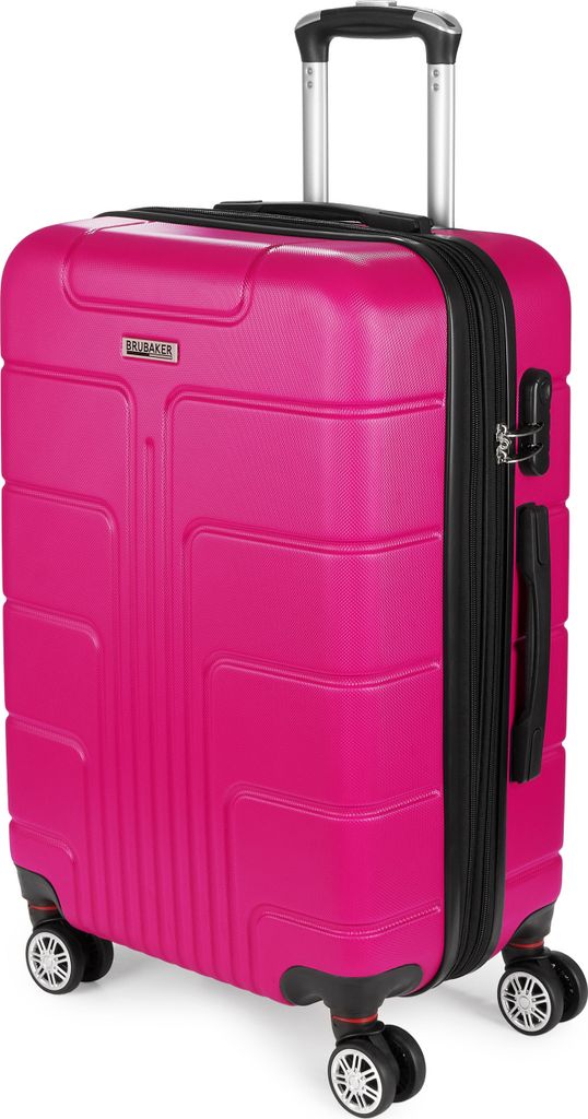 BRUBAKER Reisekoffer Miami - Erweiterbarer Hartschalen Rollkoffer mit Zahlenschloss und 4 Rollen - Trolley Koffer 43 x 66,5 x 28,5 cm, L, Pink