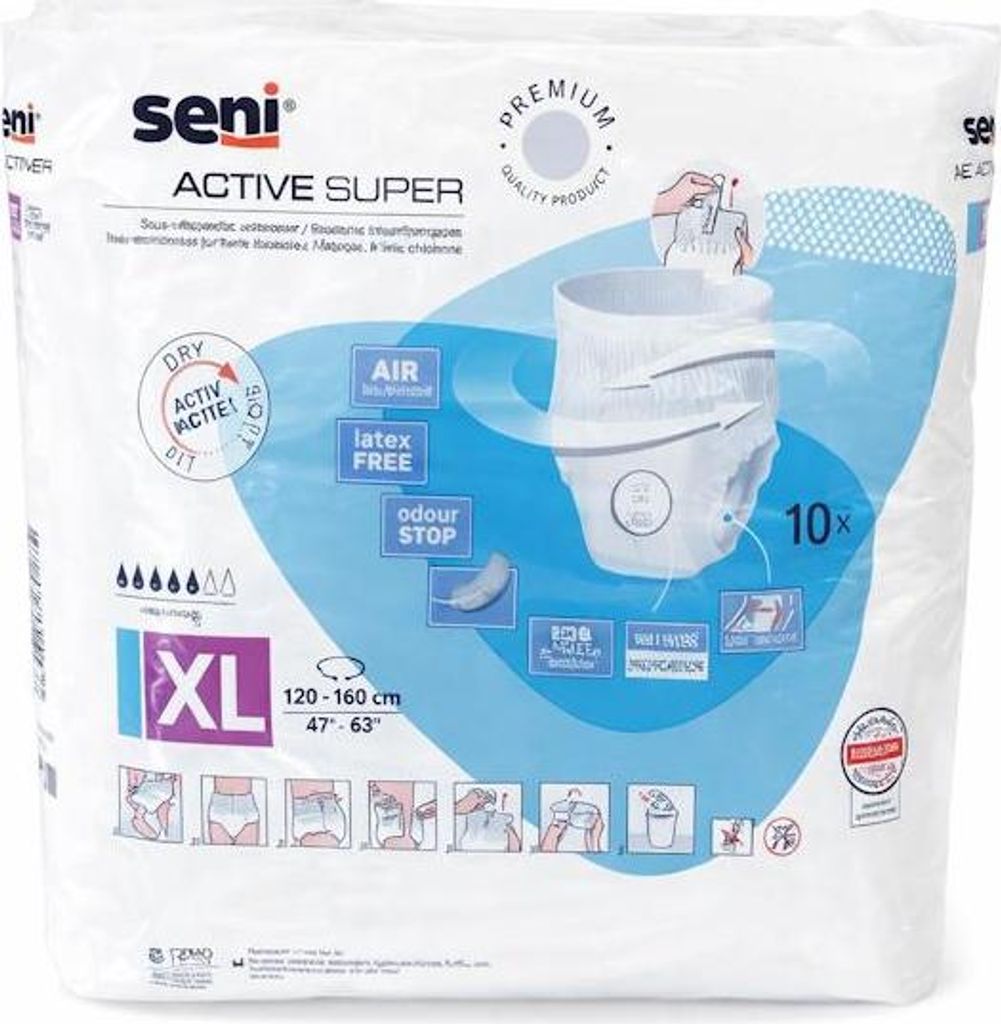 Product packaging for incontinence pants.