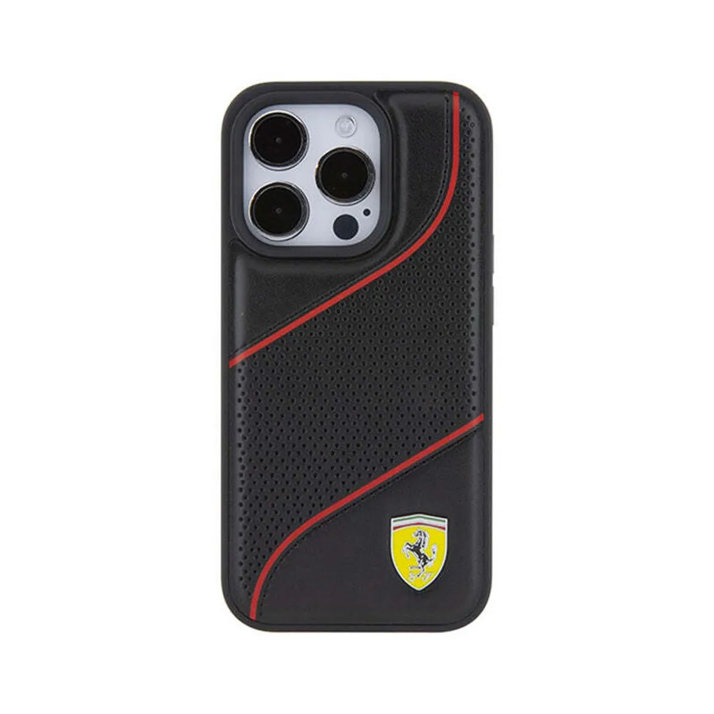 Custodia iPhone 15 Pro Ferrari Originale Nero Logo Metallo Onde - 3