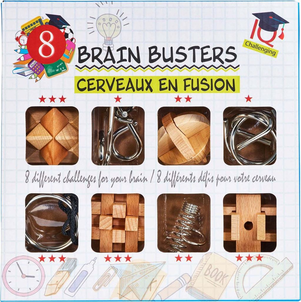 Puzzle Set Gehirntrainer Holz Metall - Brain Busters Knobelspiele 8 Stück