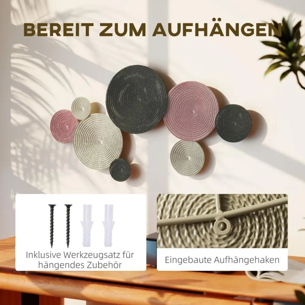 Set decorativo da parete Fortuna Lai con design a disco, 8 dischi metallici, versatile, multicolore - 5