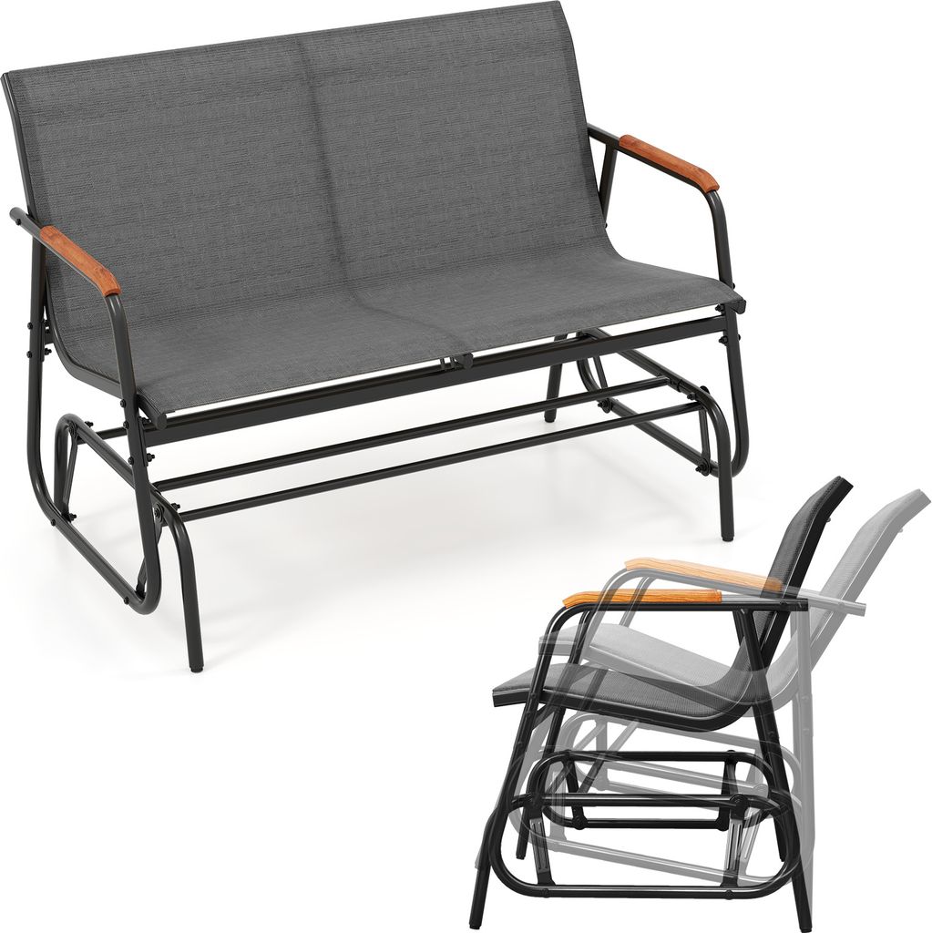 KOMFOTTEU 2-Sitzer Gartenbank, Schaukelbank aus Stoff mit gebogenen Armlehnen, Sitzbank bis 300 kg, Terrassenbank für Garten, Balkon (74 x 115 x 8...