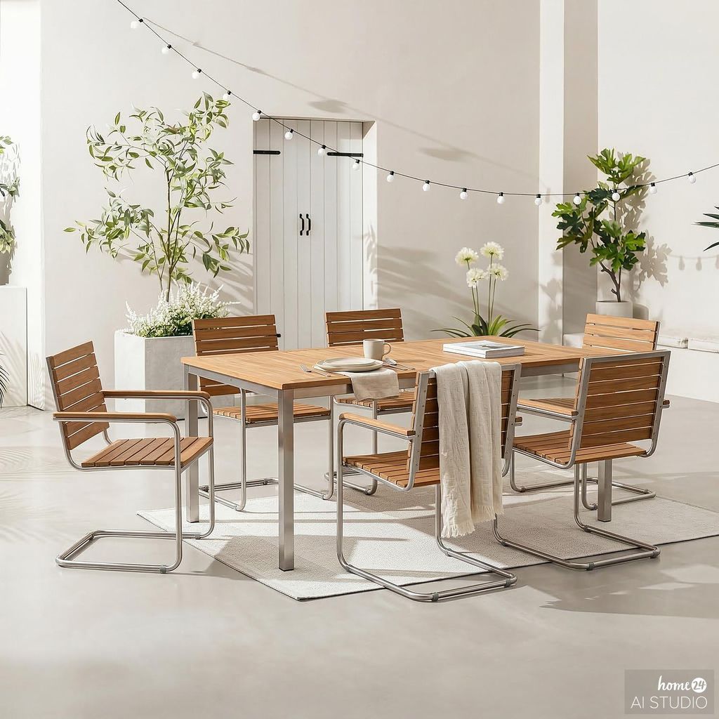 ESSGRUPPE - Teak massiv / Edelstahl - 7-teilig