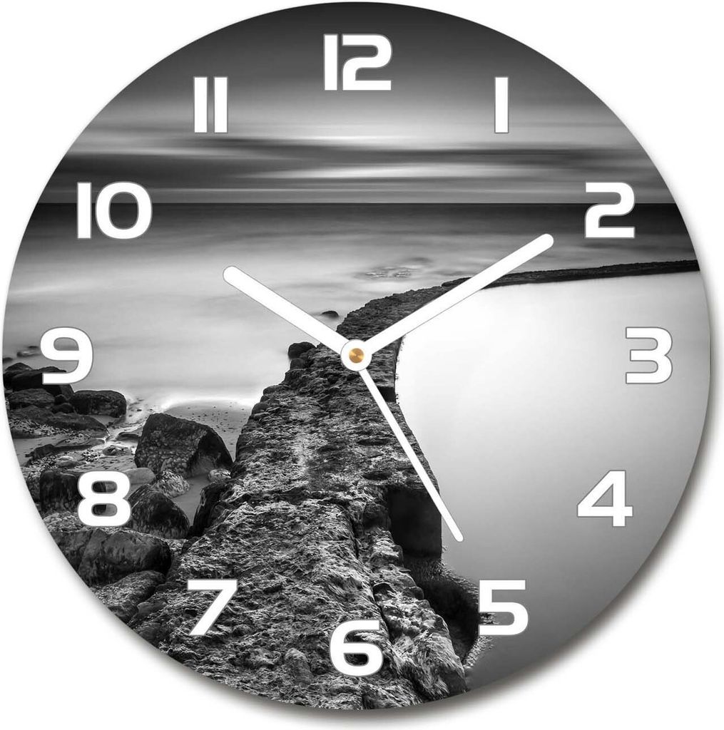 Wanduhr aus Glas 30fi Glasbild Glasuhr Gehärtetes Glas - weisse-zeiger - Stony beach