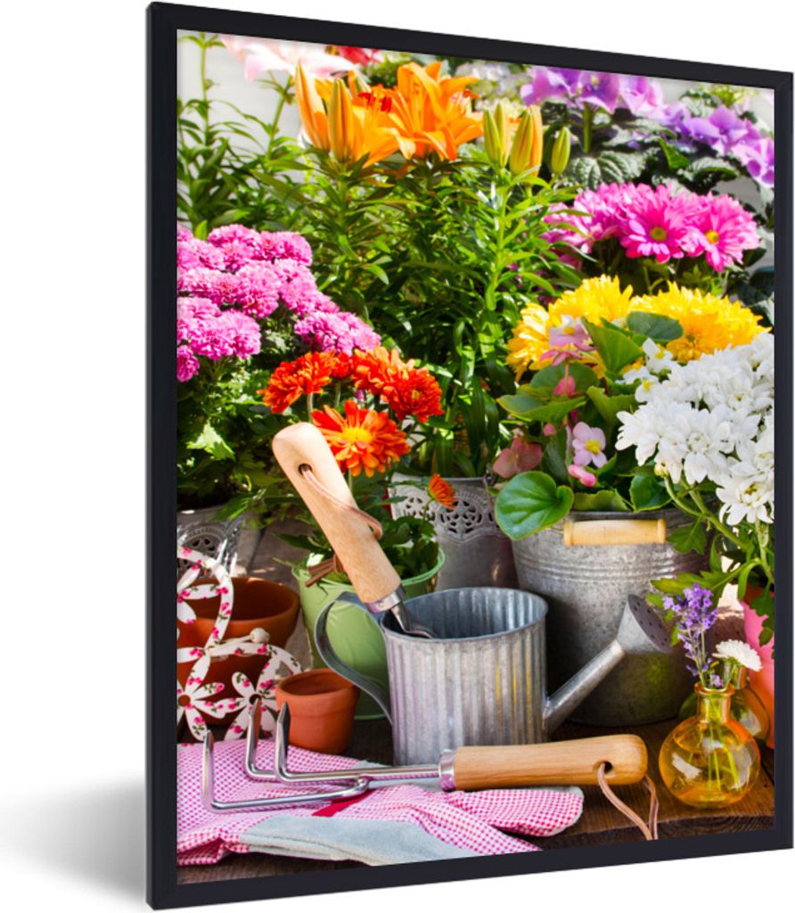 MuchoWow Gerahmtes Poster Gartengeräte - Blumen - Frühling 30x40 cm - Poster mit Schwarzem Bilderrahmen Wandposter Rahmen Foto Bilder - Wanddek...