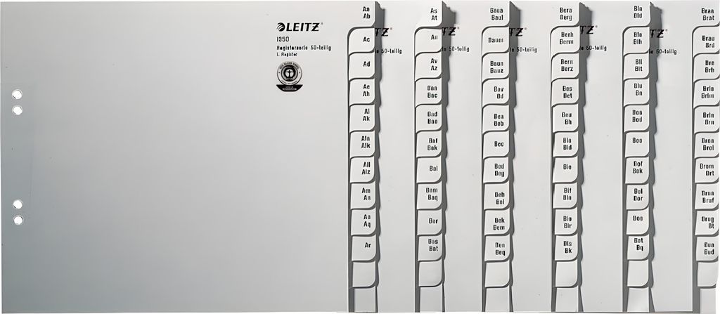 LEITZ Tauenpapier Register A-Z für 50 Ordner grau 740-teilig A4 Überbreite