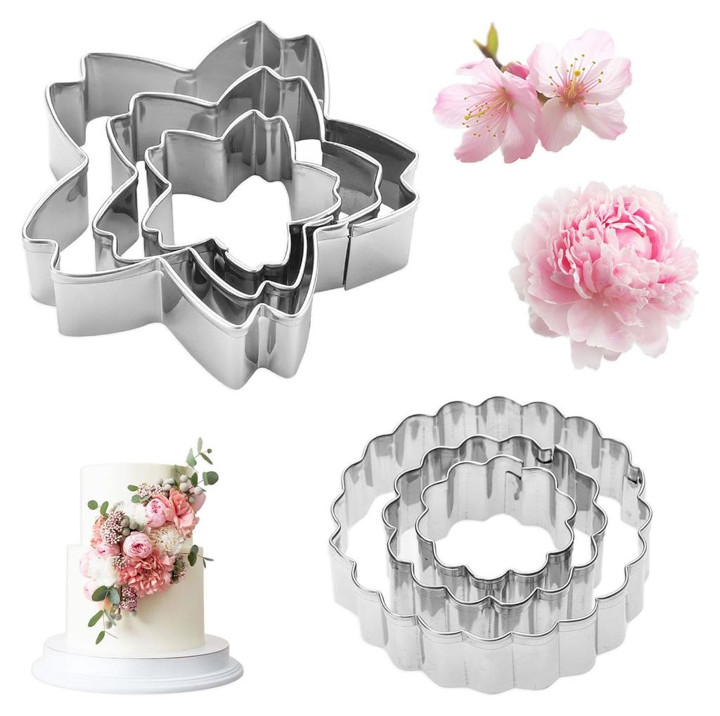 6-teiliges Set bestehend aus tropfenförmigen Ausstechformen, Kirschblüten-Ausstechformen und blumenförmigen Ausstechformen aus Edelstahl für Ku...