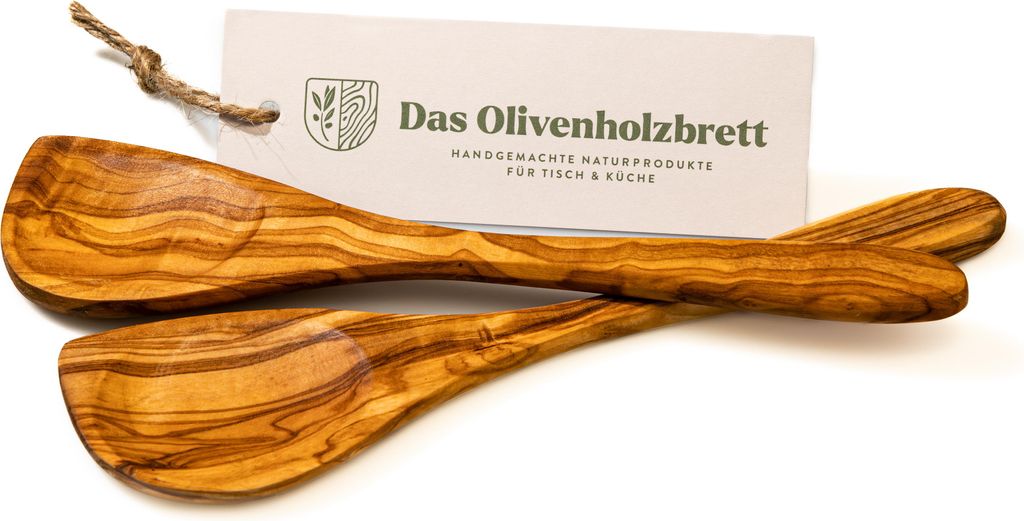 2er Set Pfannenwender aus Olivenholz mit Mulde und Ecke 30 cm