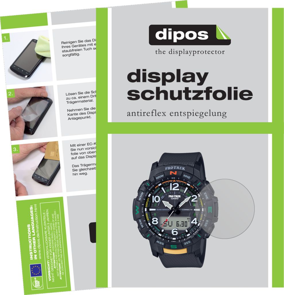 5x Schutzfolie für Casio PRT-B50 Pro Trek matt Displayschutzfolie Folie Display Schutz dipos