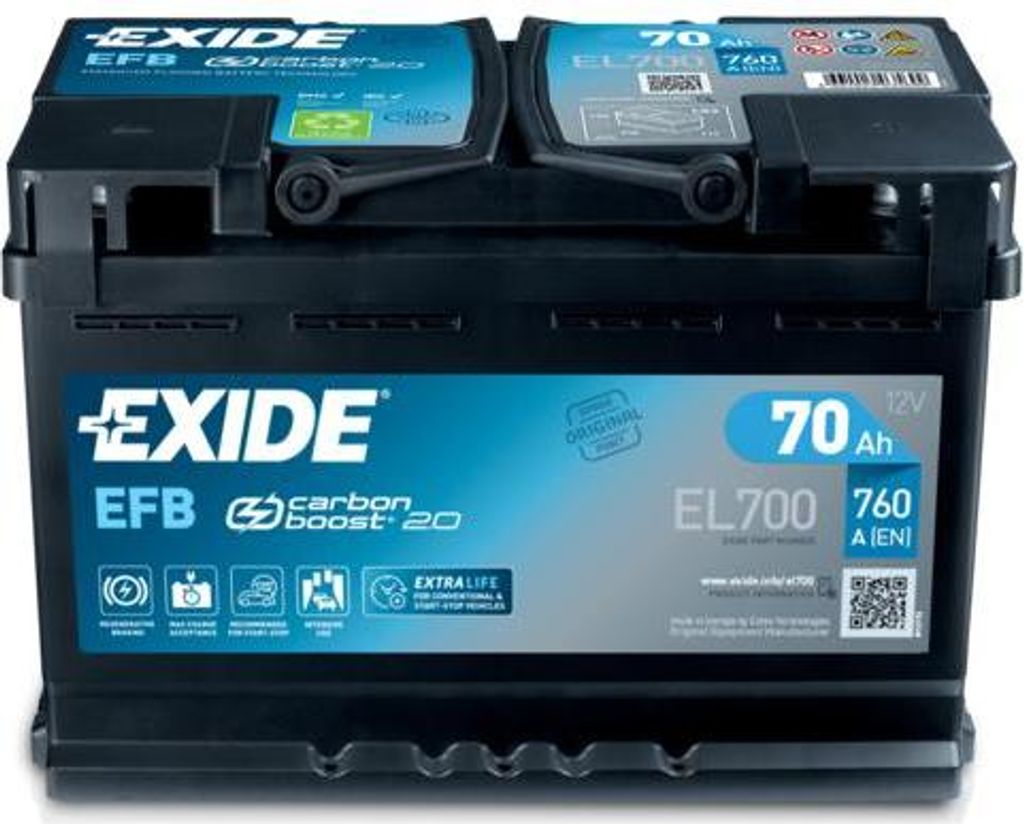 EXIDE EL700 Starterbatterie EFB OE 51832153 kompatibel mit Alf. 145, Alf. 147, Alf. 155, Alf. 156, Alf. 159, Alf. 166, Brera, Giulietta, Alf. GTV, ...