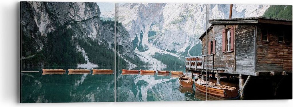 Bild auf Leinwand - Leinwandbild - 3 Teile - Cottage Oben Der See - 90x30cm - Wand Bild - Wanddeko - Wandbilder - Leinwanddruck - Bilder - Wanddeko...