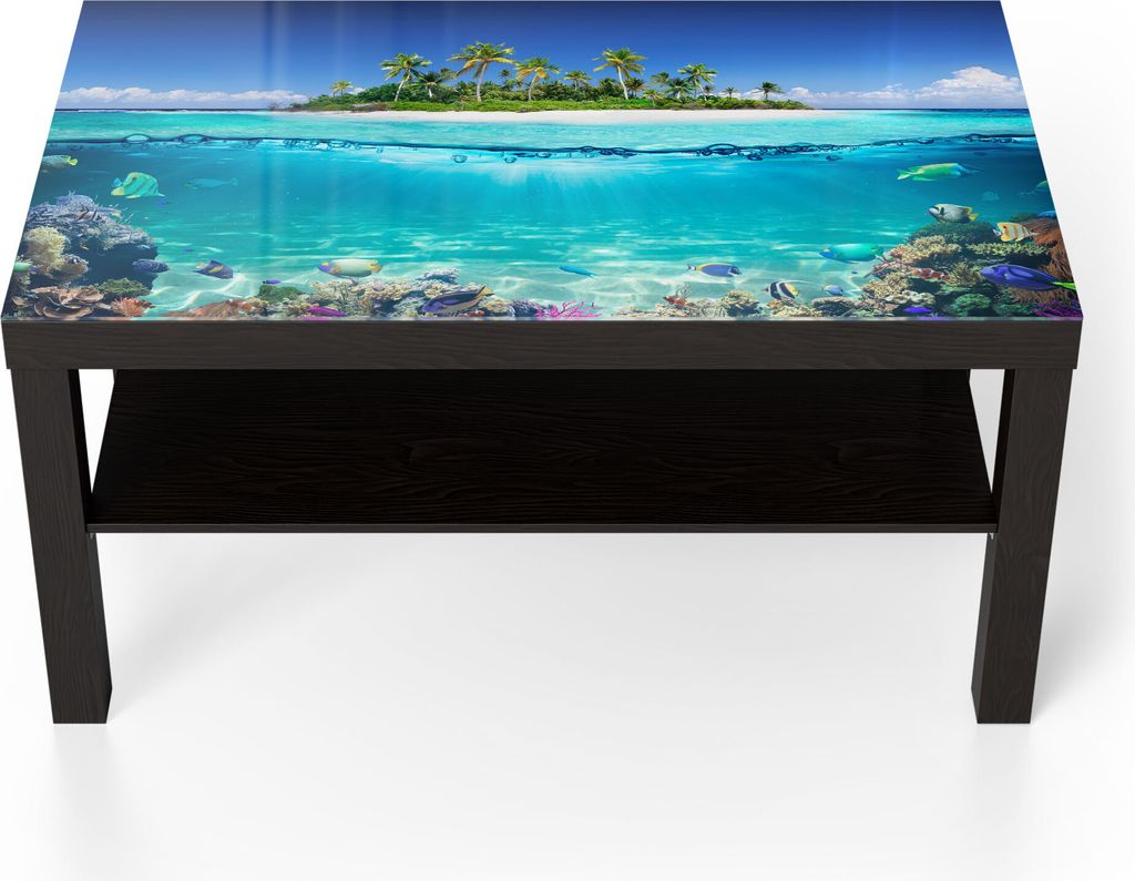 DEQORI Couchtisch 90x55 cm Schwarz 'Insel im tropischen Meer' Glas Beistelltisch