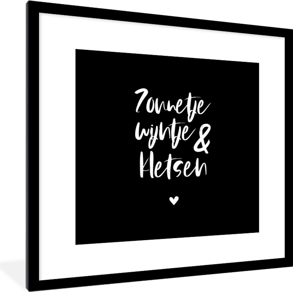 MuchoWow Gerahmtes Poster Zitate - Sonnenschein, Wein & Chat - Text - Wein - Sommer 40x40 cm - Poster mit Schwarzem Bilderrahmen Wandposter Rahme...