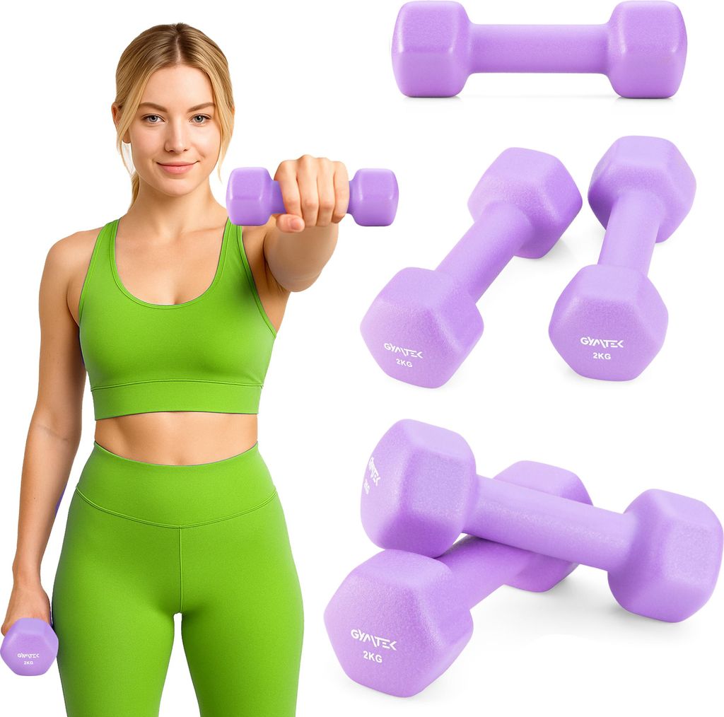 Gymtek Kurzhantel Set - 2x 2kg Neopren Hanteln - Hantel Set für Krafttraining, Fitness, Workout - Gymnastikhanteln, Hanteln für Home Gym