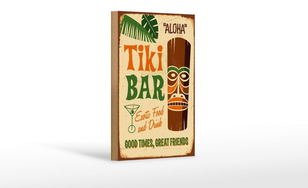Holzschild 12x18cm Tiki Bar Aloha Exotic Food