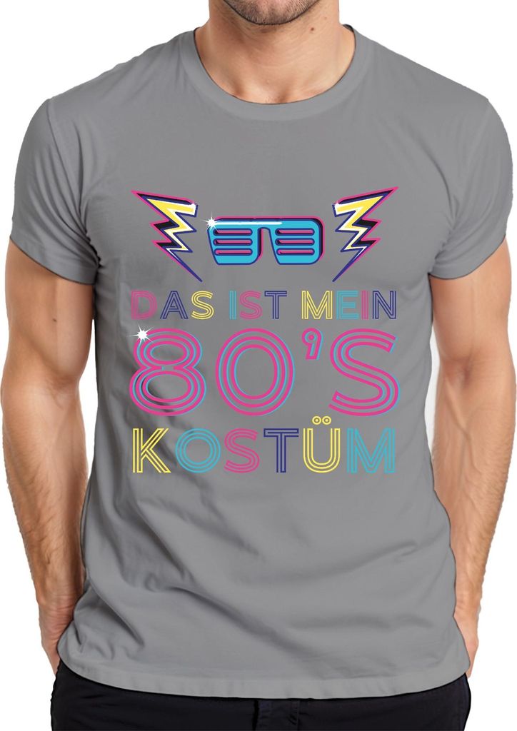 MEIN 80'S KOSTÜM 80er Jahre Retro Neon Party Karneval Brille Herren T-Shirt, Grau, L