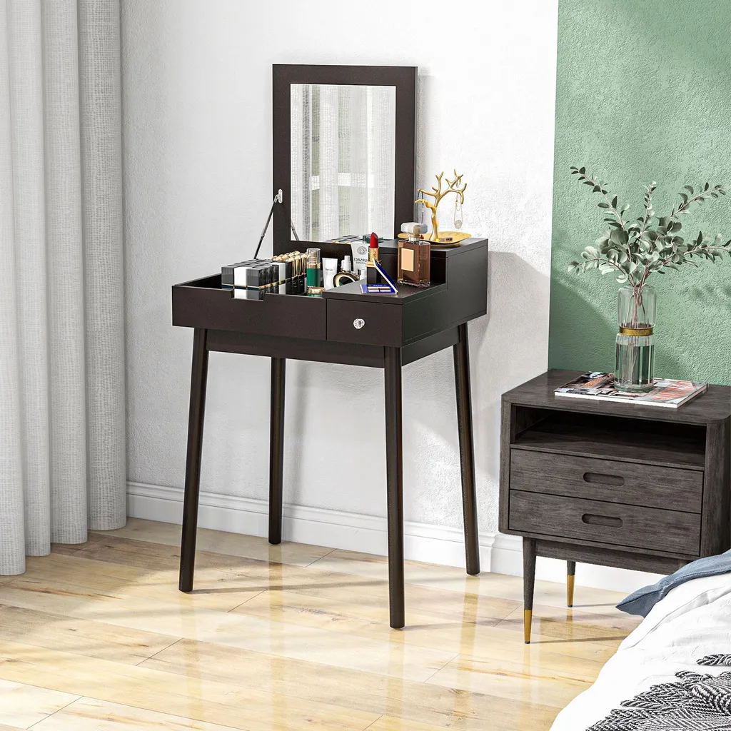 Table de maquillage gain de place coiffeuse noire miroir de chambre - 7