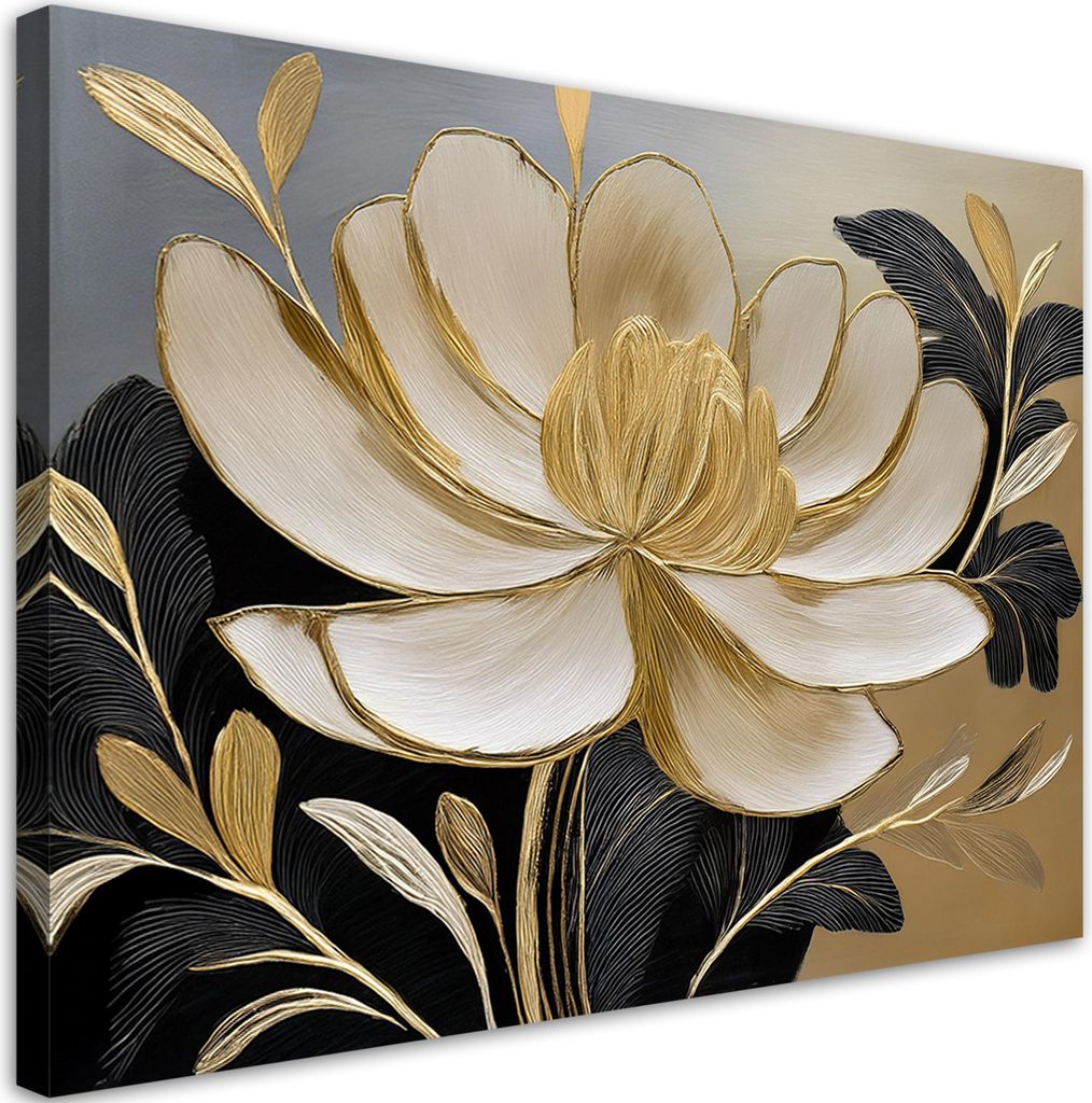 Leinwandbild Goldene Blume Minimalismus 120x80 Feeby Beige bild für die wand bereit zum aufhängen