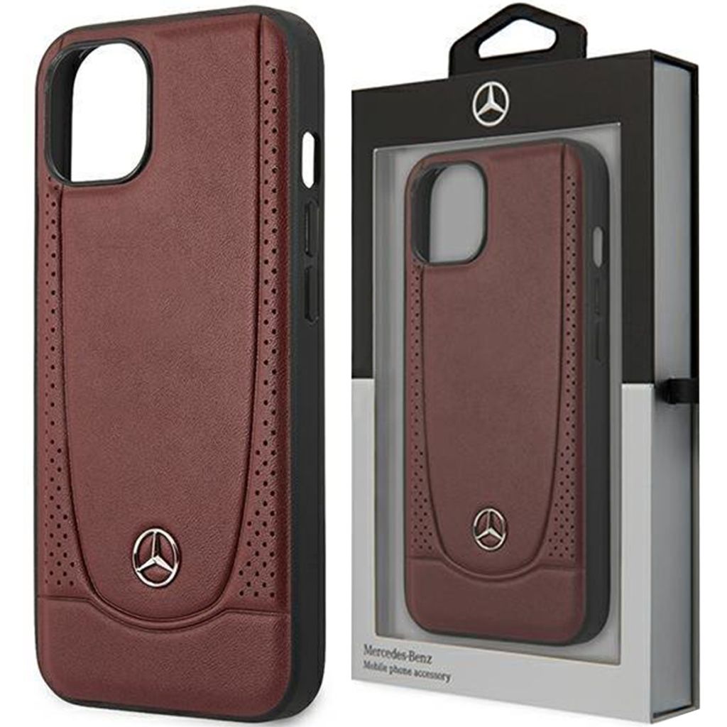 A Mercedes-Benz branded phone case is shown in its packaging.