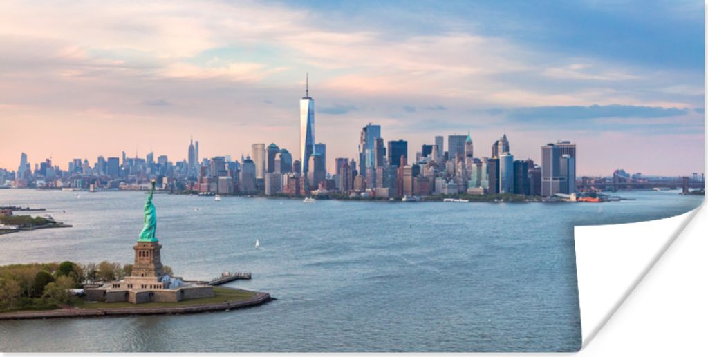 MuchoWow Poster Luftaufnahme der amerikanischen Statue bei Sonnenuntergang in New York 120x60 cm - Bild