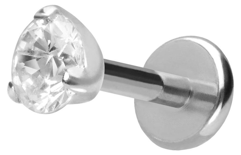 Ohrpiercing, Nasenpiercing Titan Labret mit Push Fit EINGEFASSTER KRISTALL Silber Stablänge: 7mm | Stabstärke: 1mm | Kristallgröße: 3mm