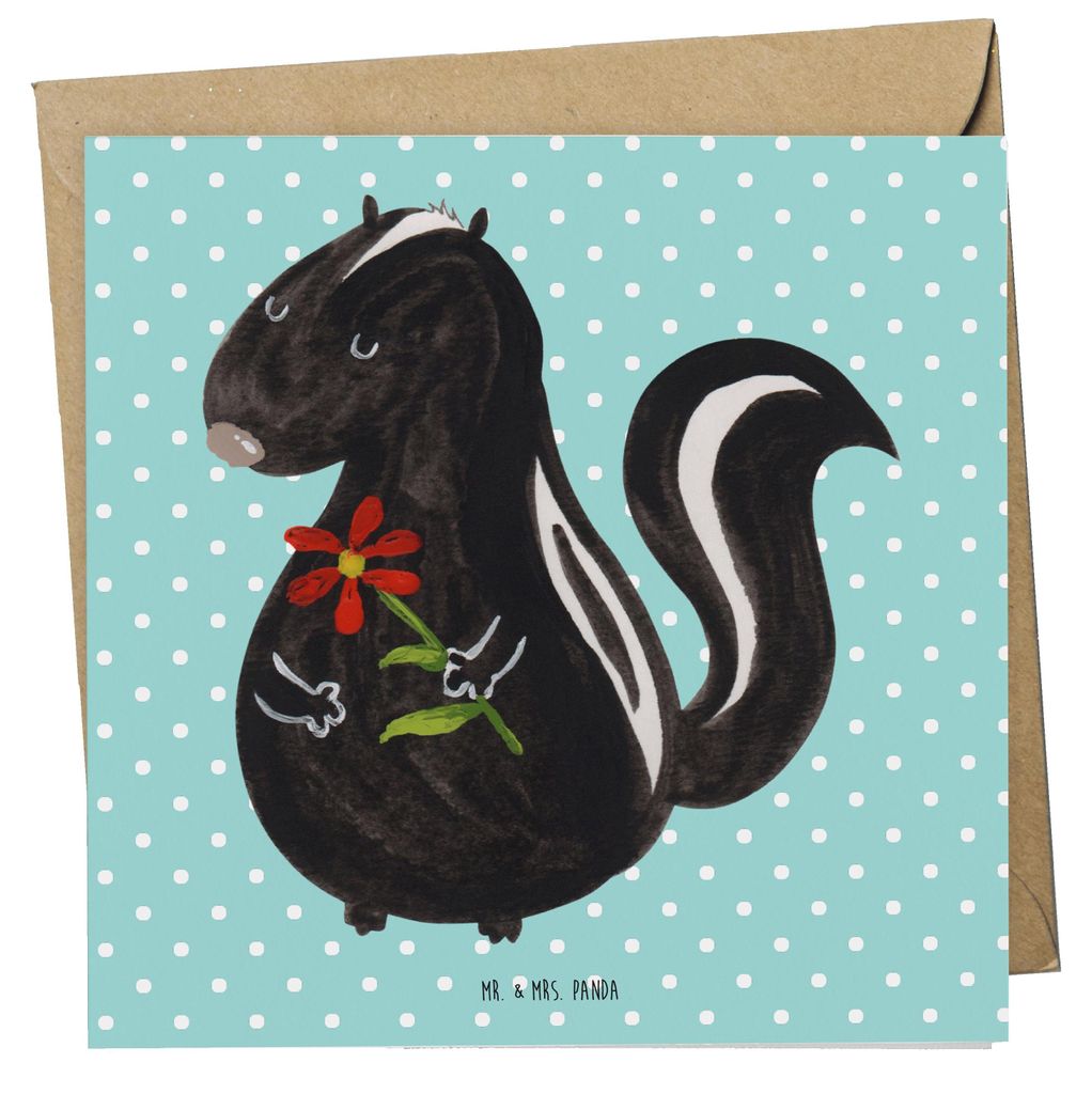 Mr. & Mrs. Panda Grußkarte Stinktier Blume - Türkis Pastell - Geschenk, faltkarte, Stinker, Träume, Raubtier, Skunk, anlasskarte, Klappkarte, Gl...