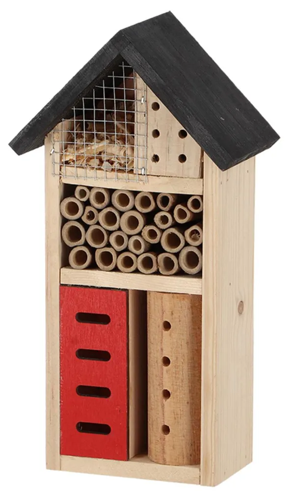 Hôtel à insectes 14x26x8 cm en bois massif - Refuge compact pour abeilles