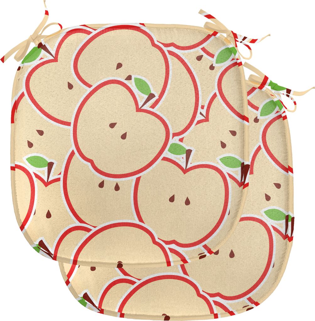 ABAKUHAUS Apfel Polster für Esszimmerstühle, Bio-Essen Cartoon, Dekoratives wasserfestes Kissen mit Riemen für Küchensitze, 40 cm x 40 cm-2er P...