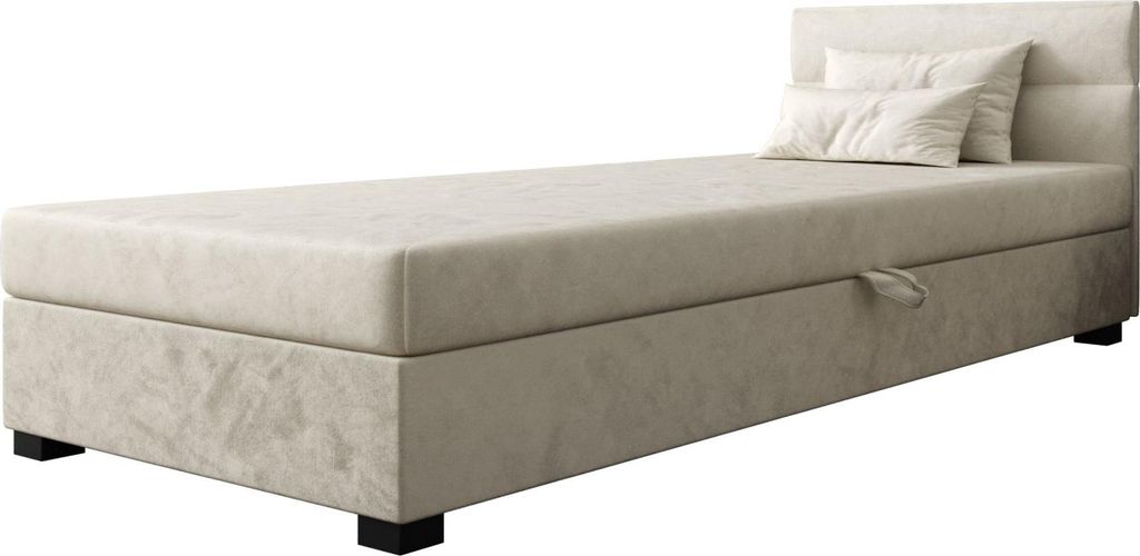 AURA SOFA Boxspringbett TORIN 80x195 Komplett-Set mit Bonell Matratze, Polsterbett mit Bettkästen - Hellbeige, MONOLITH 02