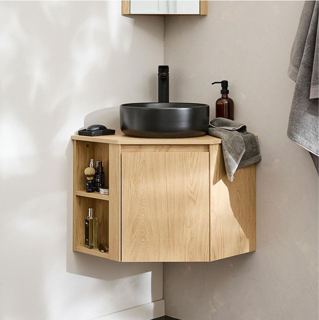 Eckwaschtisch-Set + schwarzes Waschbecken + SORRENTO-Armatur