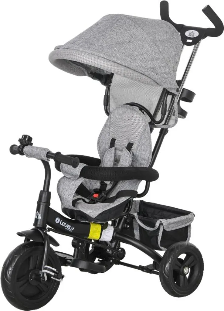 Tricycle multifonction 6 en 1 Fortuna Lai gris avec panier et toit solaire