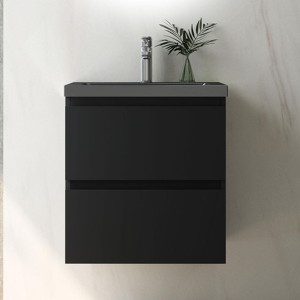 Waschtisch mit Unterschrank 50cm Alast Badmöbel Set Schwarz Produktbild 