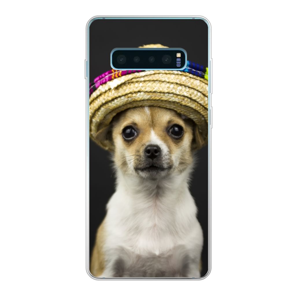 MuchoWow Handyhülle Schutzhülle Hülle für Samsung Galaxy S10 Lite Hund - Sombrero - Schwarz Silikon Softcase Handy Hülle - Schutz