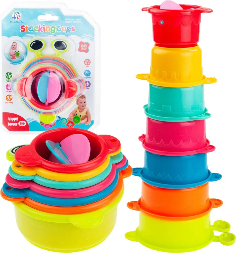 Tasses à empiler colorées et tour d'éveil éducative pour petit enfant