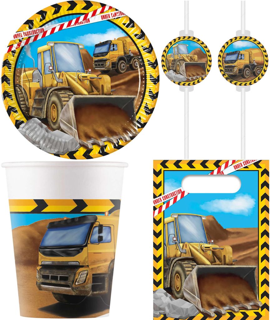 32-tlg. Set Kindergeburtstag Party Feier Fete Deko Motto Baustelle