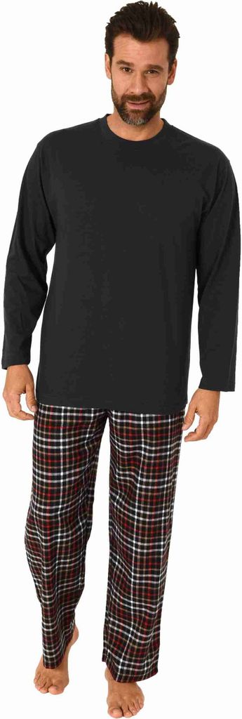 Herren Schlafanzug Pyjama langarm mit Flanell Hose, Oberteil unifarben - 222 101 10 872 ; dunkelgrau , 58