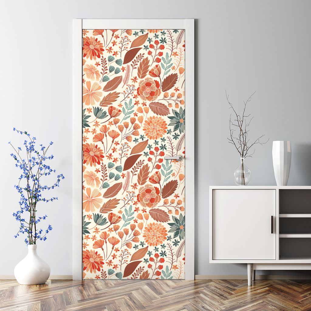 Dekorative Türdekoration selbstklebend Klebefolie Tür Tattoo Aufkleber Sommergarten Blumen 70 x 200 cm