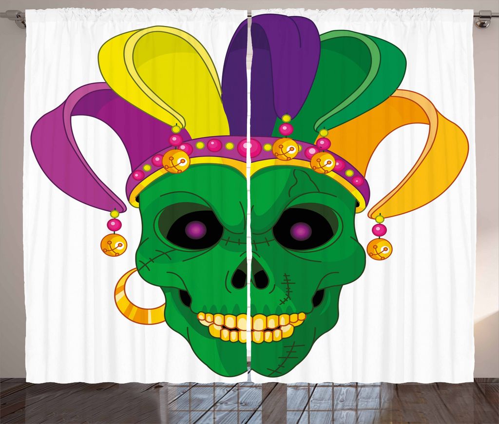 ABAKUHAUS Karneval Rustikaler Gardine, Scary Schädel-Maske Hut, Schlafzimmer Kräuselband Vorhang mit Schlaufen und Haken, 280 x 175 cm, Mehrfarbig