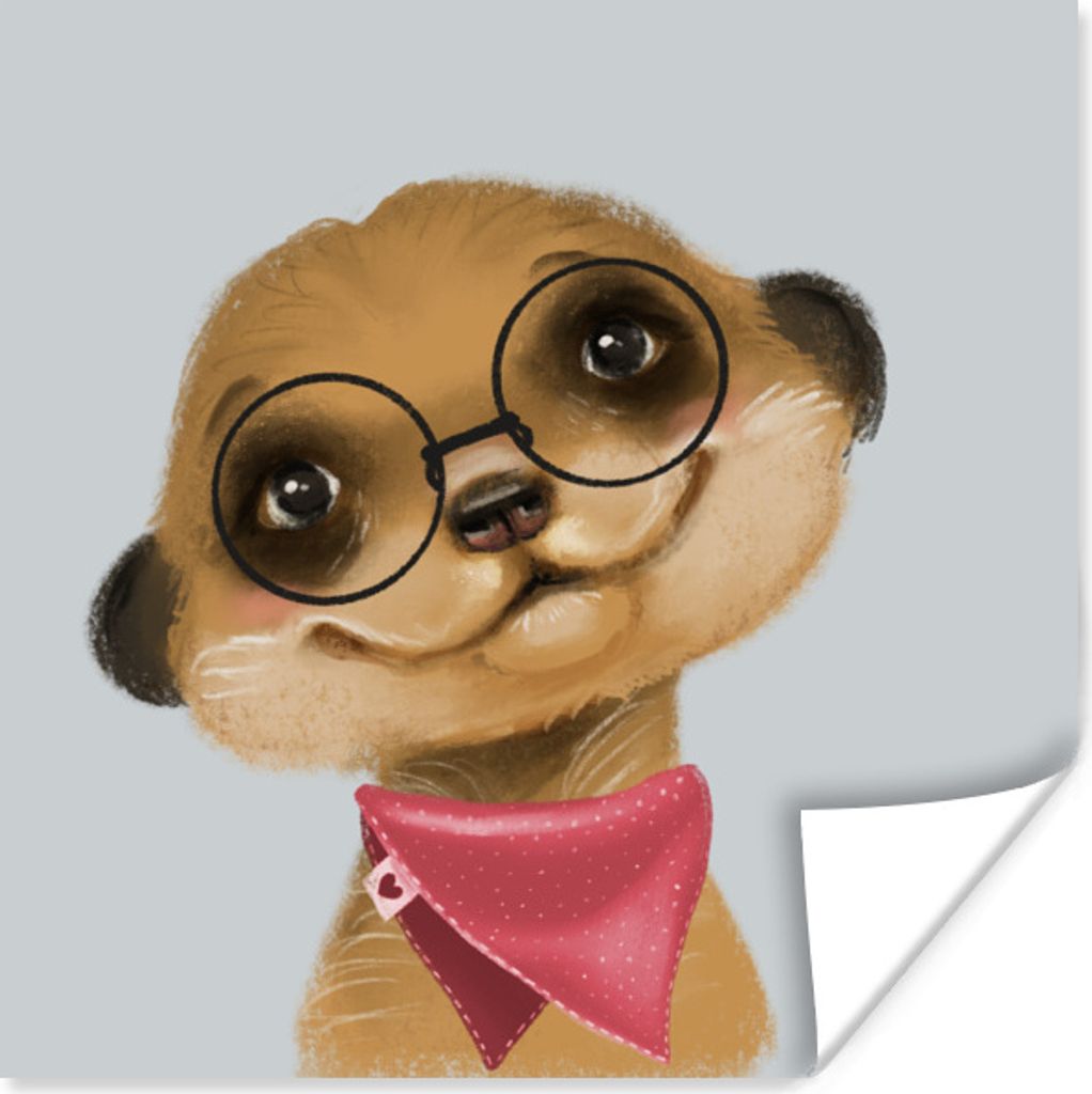 MuchoWow Poster Erdmännchen - Rosa - Kinder 50x50 cm - Wohnzimmerdekoration