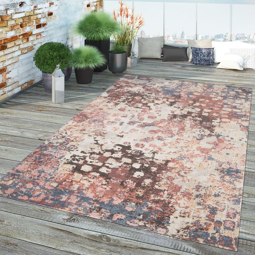 TT Home In-& Outdoor Teppich Küche Wohnzimmer Wetterfest Balkon Vintage Design Abstrakt Größe 160 cm Rund