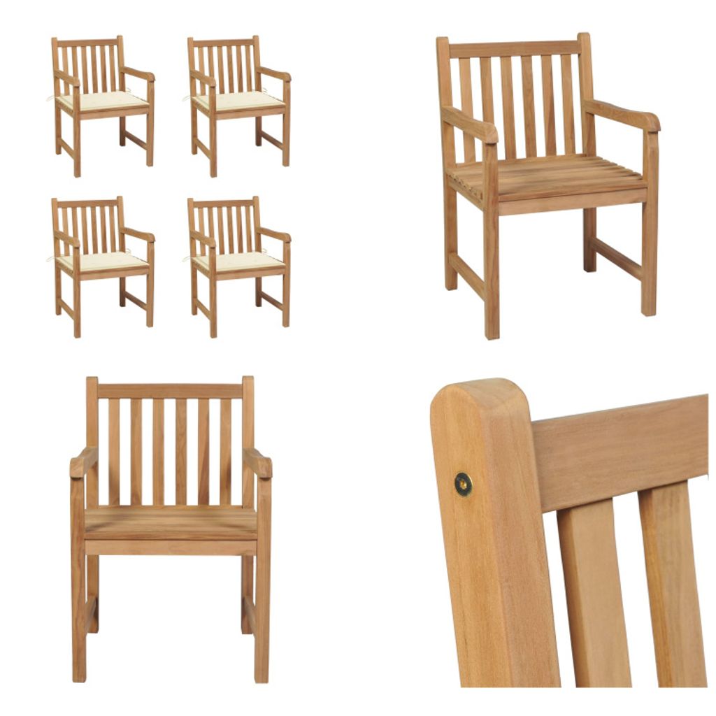 vidaXL Gartenstühle 4 Stk. mit Cremeweißen Kissen Massivholz Teak - Gartenstuhl - Gartenstühle - Gartensessel - Holzstuhl